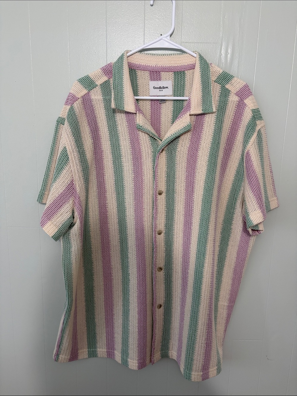 Goodfellow & Co Pastel Cream, Sage Green & Lavender Striped Button-Down Shirt